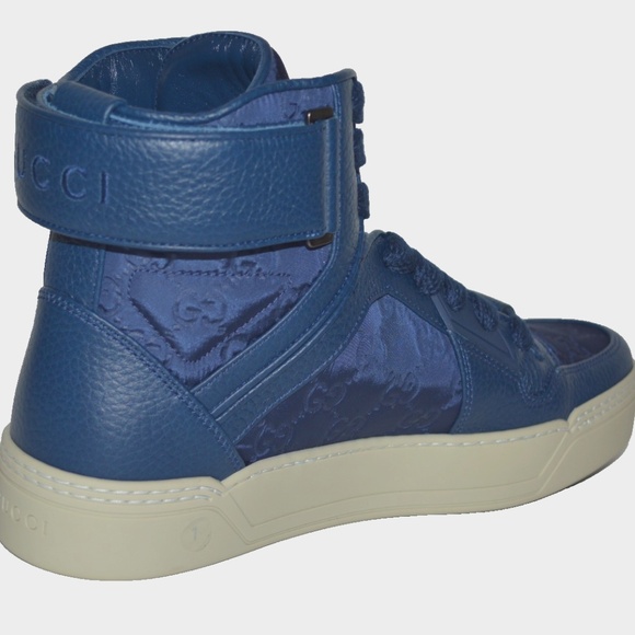 NIB GUCCI GG GUCCISSIMA MENS HITOP NYLON LEATHER SNEAKERS - Picture 6 of 9